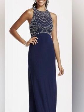 Jackie Jon New York Navy Beaded Maxi Dress Size 10